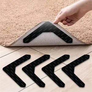 Non-Slip Rug Pads Set of 4, Removable Adhesive Floor Mats, Washable PU Material, Ideal for Carpet Protection