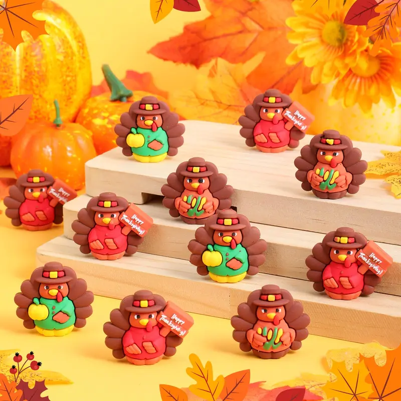 Gejoy 30pcs Mini Turkey Figures for Thanksgiving Glow in the Dark Harvest Decor Small Turkey Statue Fall Pumpkin and Accents Cute Chicken Figurine for Thanksgiving Party Home Decor Gifts, Table, Hide and Seek
