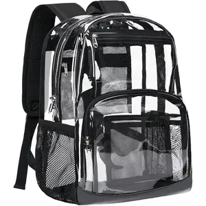 Clear Backpack Heavy Duty - Large Transparent Bookbag for Adults, See Through Backpack for College, Work, Travel - Black