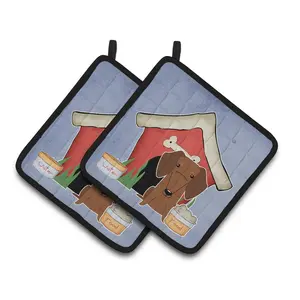 212 MAIN Carolines Treasures Dachshund Red & Brown Fabric Pot Holders - 2-Piece, Thick, Colorful, Hanging, Oven-Safe Bakeware for Kitchen Use