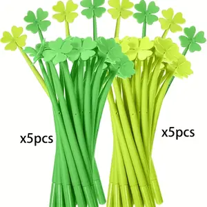 Clover Pattern Grease Pencil, 10pcs/set 0.5mm Ink Ballpoint Pen, Writing Pen for School Office Dormitory Home Exam