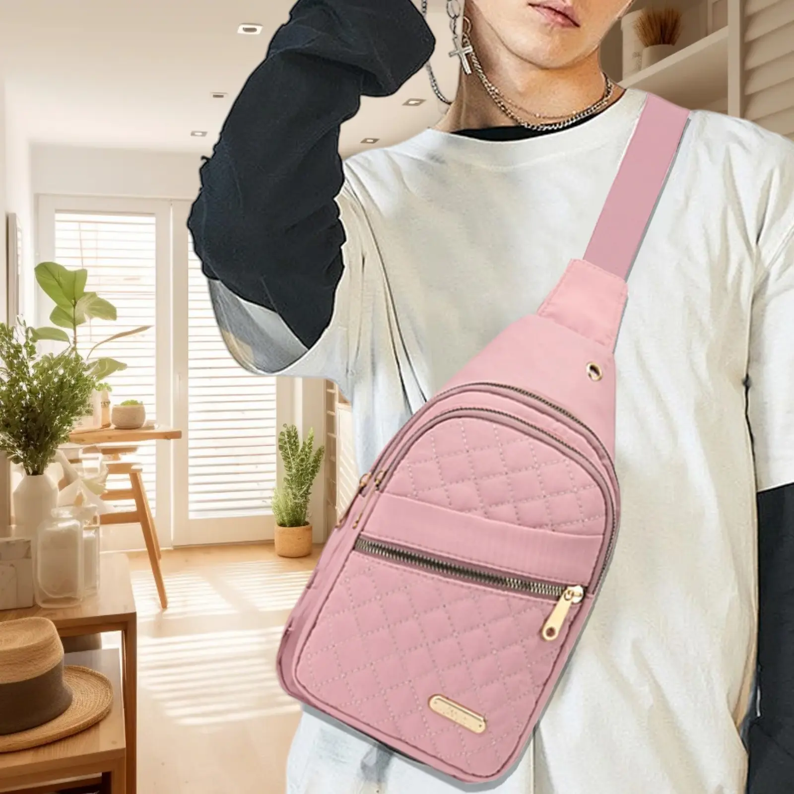 Travel Casual Chest Bag for Women Sling Bag Crossbody Daypack Nylon Adjustable Strap for Outdoors Hiking Traveling