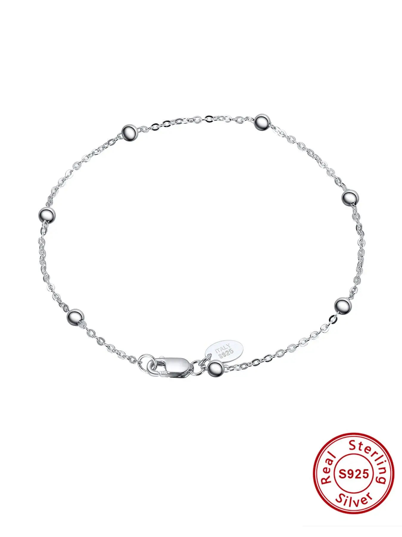 925 Sterling Silver Simple Solid Color Beaded Bracelet, Fashion Hand Jewelry Accessories for Women & Girls, Style Jewelry for Party, Daily Clothing De