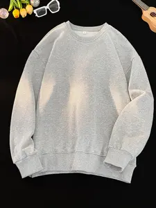 Men's Solid Color Drop Shoulder Crewneck Sweatshirt, Loose-Fitting Casual Long Sleeve Round Neck Pullover for Fall & Winter, Men's Clothes for Daily Wear