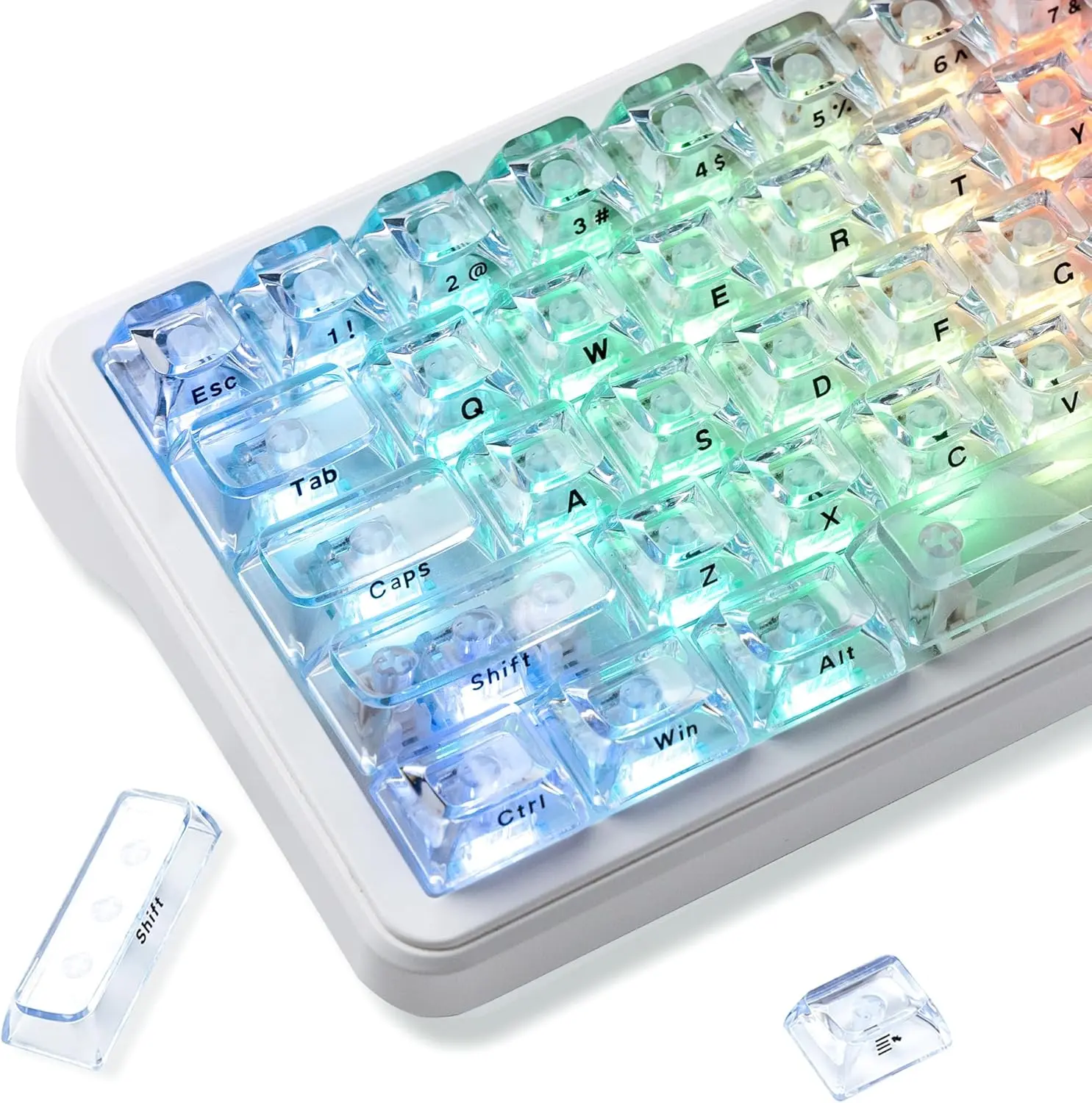 Womier Clear Keycaps Set, Transparent Shine Through Keycap for MX-Compatible 61/68/84/87/98/100/104 Mechanical Keyboard