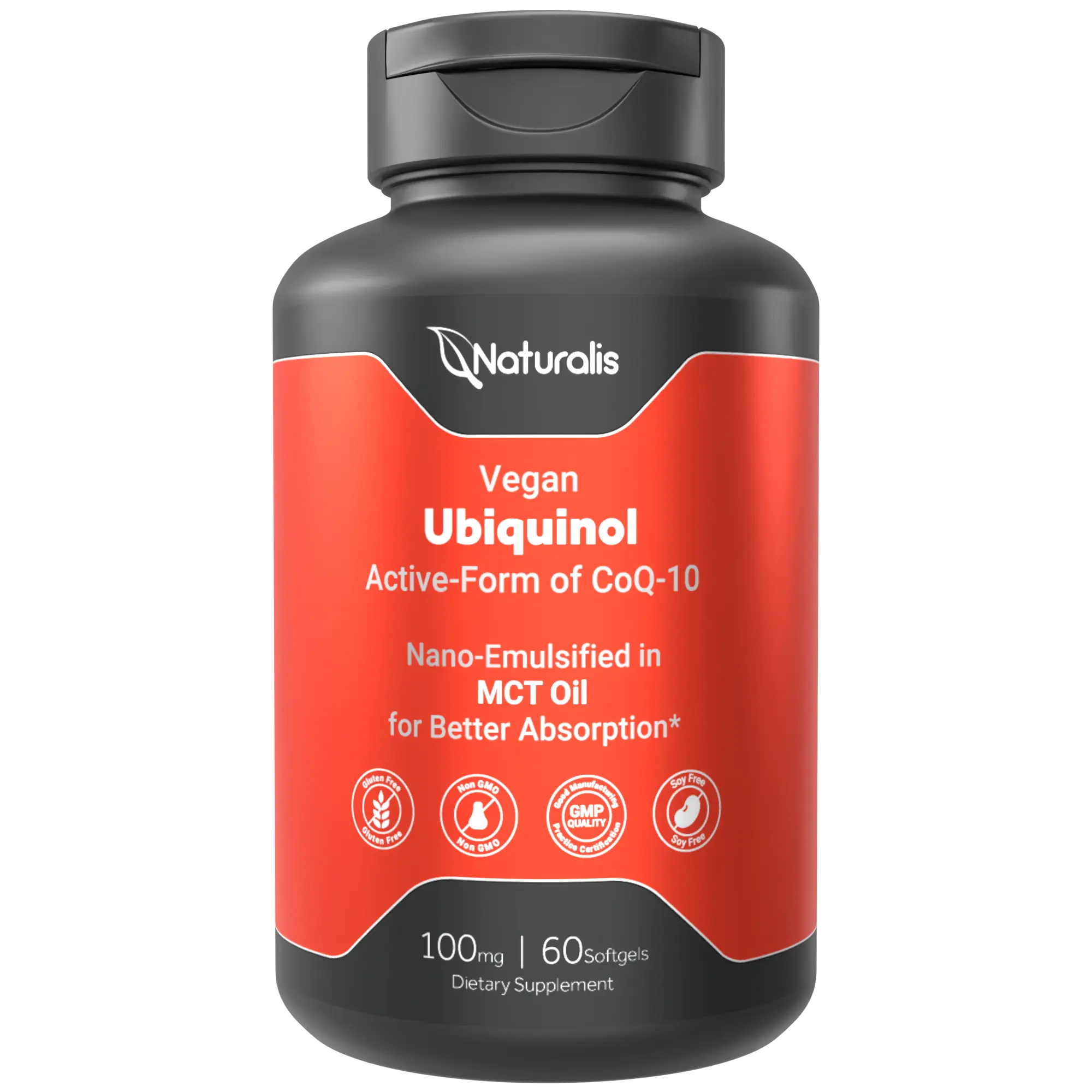 Naturalis Ubiquinol 100mg Active CoQ-10 Emulsified in MCT Oil for Better Absorption | Gluten Free, Non-GMO & Soy-Free | Cardiovascular Wellness, Antioxidant Protection, and Healthy Skin*