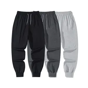 Men's spring and autumn sports pants, regular version, solid color casual pants, elastic waistband, drawstring, gray & black, 3 pieces set suitable for running fitness, sports nine-point pants, pants, men's clothing, 95% polyester fiber, 5%  Elastane