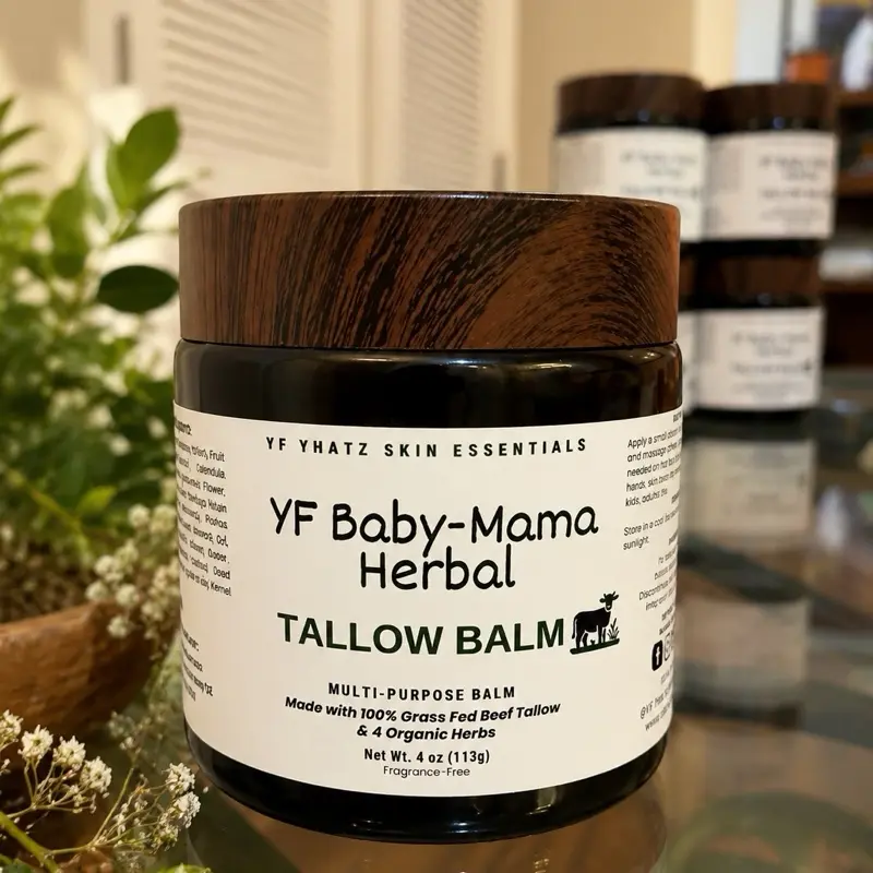 YF Baby-Mama Herbal Tallow Balm, Deep Moisturizing Body Care for Face & Sensitive Skin,Made with 100% Grass-Fed Beef Tallow, Herbal-Infused Olive Oil, Shea Butter, Jojoba Oil, Sweet Almond Oil, Squalane, Beeswax & Vitamin E, Unscented.