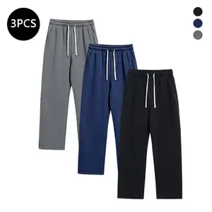 3-Pack Men’s Straight-Leg Casual Pants for Spring/Autumn — Trendy, Versatile Loose Fit Athletic Pants for Fitness & Running