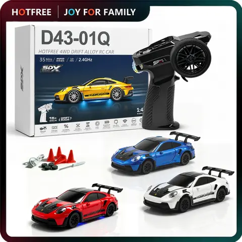 Hotfree 1/43 RC Drift Car, Alloy Body, 4WD High‑Speed Racing Car, 2.4GHz Full Proportional Control, Adjustable LED Underglow Lights, USB Rechargeable Desktop RC Toy, Ideal Birthday & Christmas Gift for Kids & Adults