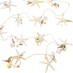 Beach Garland Seashell & 12 Pc Real Starfish Garland 10ft+ (120"), Nautical Decor, Beach Theme Party Decorations