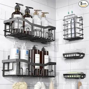 Adhesive Shower Caddy, 5 Pack Rustproof Stainless Steel Bath Organizers With Large Capacity, No Drilling Shelves for Bathroom Storage & Home Decor organizer rack