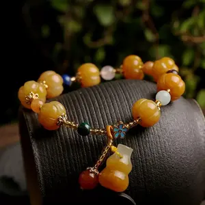 Temple Natural Pumpkin Bead Bracelet, CoupleStyle, Retro Ethnic Style, Pixiu Gourd PumpkinGolden Silk Jade Bracelet