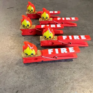 Cute FIRE Sports Clips & cheer pins - Handmade Wooden Clothes Pins with mini Thing the hand charms .Perfect for clipping backpacks at any game or tournament for softball, volleyball, gymnastics dance, soccer, cheer, hockey, or any sport!,