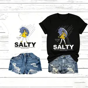 Female customers: Please select one size smaller when ordering，Unisex Salty Style Print Round Neck Tee Vintage Trendy Casual Short Sleeve Summer Daily Wear Breathable Cotton Top Slim-Fitting Figure-Flattering Fitted Streetwear Womenswear Tshirt