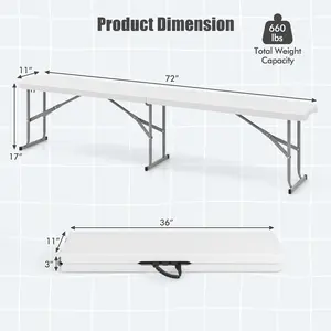 COSTWAY - 6 Feet Plastic Folding Bench Picnic Camping Dining Seat with Carrying Handle-White