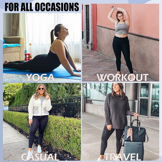 Women's 4-Pack High-Waisted Polyester High-Stretch Leggings with Pockets - Lightweight Athletic Plus-Size Wear for Yoga, Gym Workouts, All Seasons Women's 4-Pack High-Waisted Polyester High-Stretch Leggings with Pockets - Lightweight Athletic Plus-Size Wear for Yoga, Gym Workouts, All Seasons