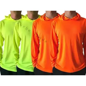 4 shirt pack hi vis long sleeve safety shirt with hoodie, quick dry polyester BirdEye mesh/ultra lightweight hoodie shirt reflective thin pullover long sleeves ( 4 shirts per order) Work Men's Clothing • funny