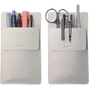 Pocket Protector Leather Pen Pouch Holder Organizer for Shirts Lab Coats Holds 5 Pens Keeps Pens Inside When Bending No Pen Clip Breaking Thick PU Leather White 2 Per Pack