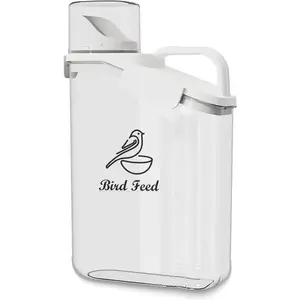 Bird Seed Storage Container 2.8L Airtight Bird Food Container with Handle and Measuring Cup Portable Pet Food Container for Wild Bird Sunflower Seed BPA Free Transparent White