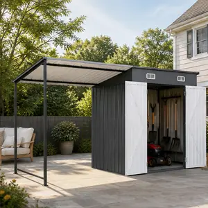 12x4 FT Metal Lean-To Shed with Pergola Combo, 6x4 FT Outdoor Storage Shed & Hardtop Gazebo, 2-in-1 Garden Tool Shed with Open Side for Patio Backyard Deck, Gray Steel, Gray Color Options, Metal Material, Product Weight: Not Applicable lb,campingesse