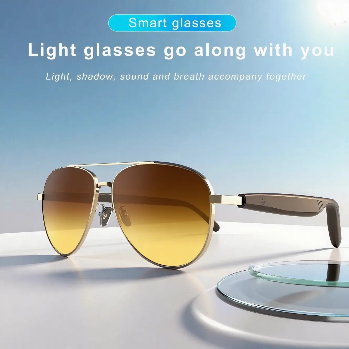 SG13 Multifunctional Wireless Smart Glasses, Bluetooth Open-Ear Speaker & Microphone, Voice Control, Hands-Free Calls & Music, Lightweight Unisex Brown-Yellow Gradient Wearable Electronics