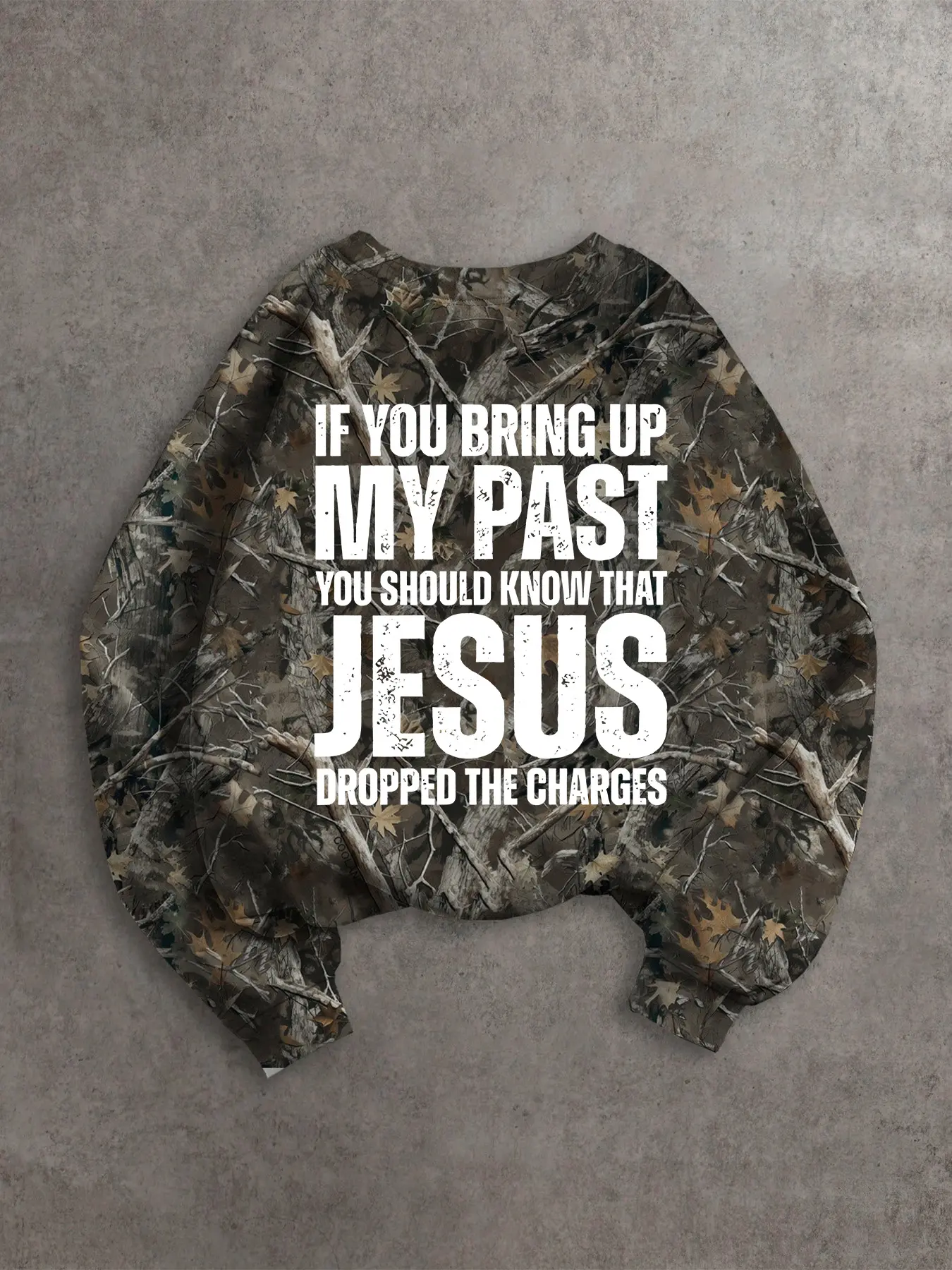 Women's Loose Fit Casual Pullover Sweater, Long Sleeve, Letter Print, Fashion Camo Branch Print, Comfortable Everyday Essential Spring & Fall Wear, Layered Choice, Camouflage, Tops
