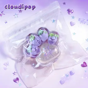 CloudiPop Handmade Grape Cat Paw Squishy Soft Silicone Kitty Claw Squeeze Toy with Grape Mini Model for Calming Stress Relief Desk Fun