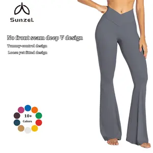 Sunzel Women’s Flare Legging Yoga Pants, No Front Seam, Tummy Control, Crossover High Waist – 28", 30", 32", 34"