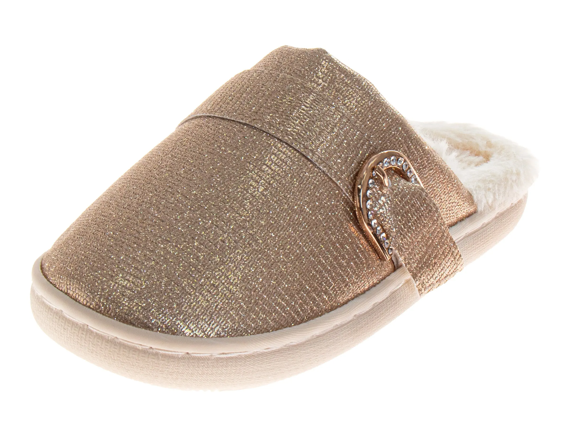 Badgley Mischka Women's Elegant Ballerina Slippers, Plush Faux-Fur Footwear with Padded Insole, Swirl Texture and Bow, Soft, Shoe, Decor, Elastic Band, Size 10, Ladies