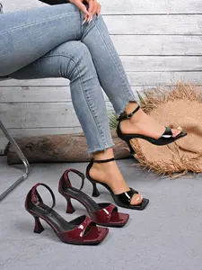 2026 Summer New Square Toe High Heel Dressy Sandals for Women, Thin Heel Cat Heel One Strap Outdoor Sandals, Fashionable and Stylish Footwear