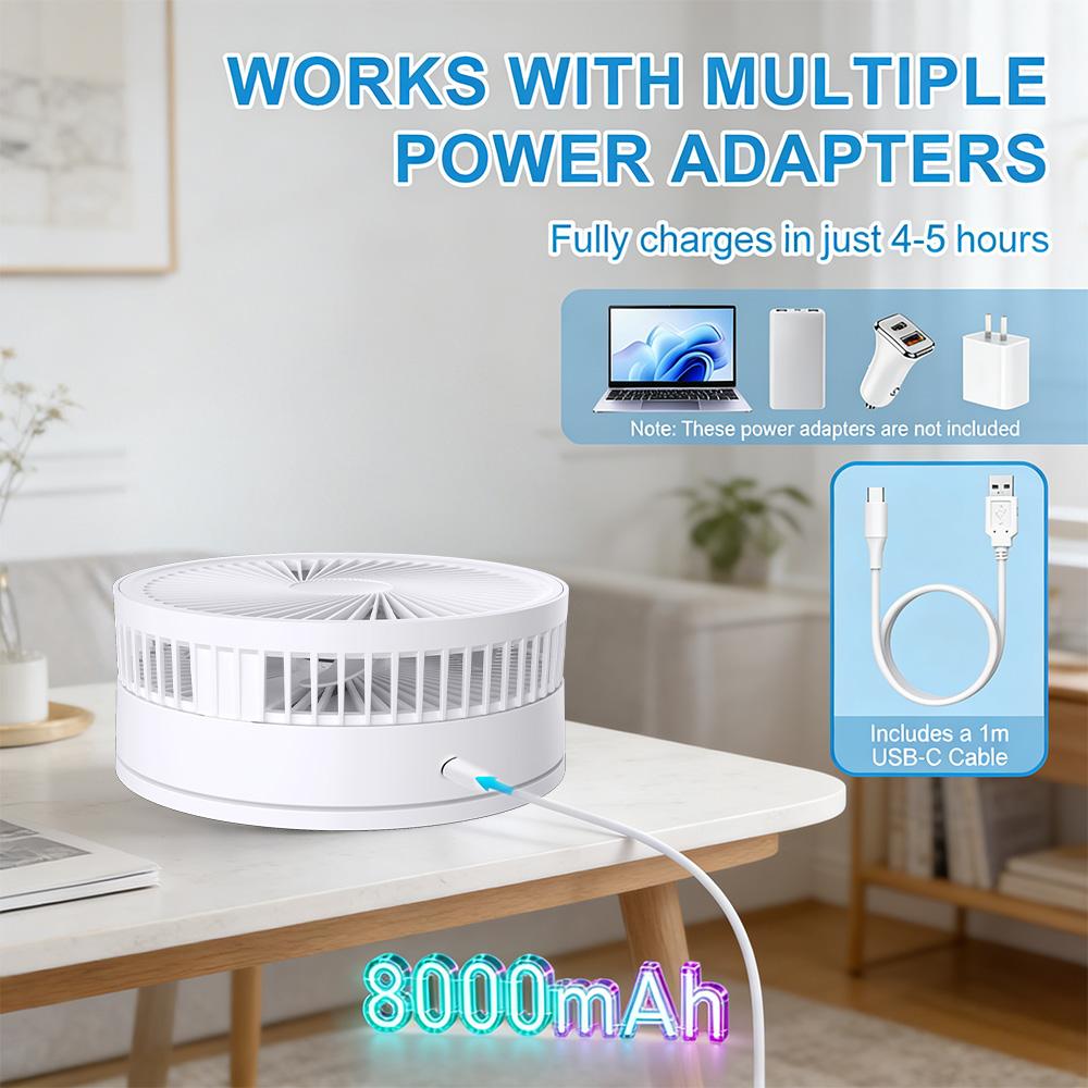 [Flash Sale]Foldable USB-Powered Desk Fan - 360° Rotation, 3 Speed Settings, 8000mAh Ultra-Long Battery Life, 105cm Max Height, Quiet Operation, Portable Oscillating Fan for Bedrooms, Offices