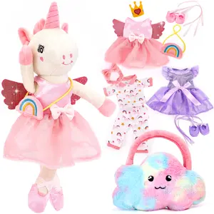 hahaland Ballerina Unicorns Plush Toys,Mothersdaygift-3 Set Clothes with Rainbow Cloud Plush Bag, Kids Toy Birthday Gifts for 2-4 6 Year Old.Dance Recital Gifts, Graduation Gift