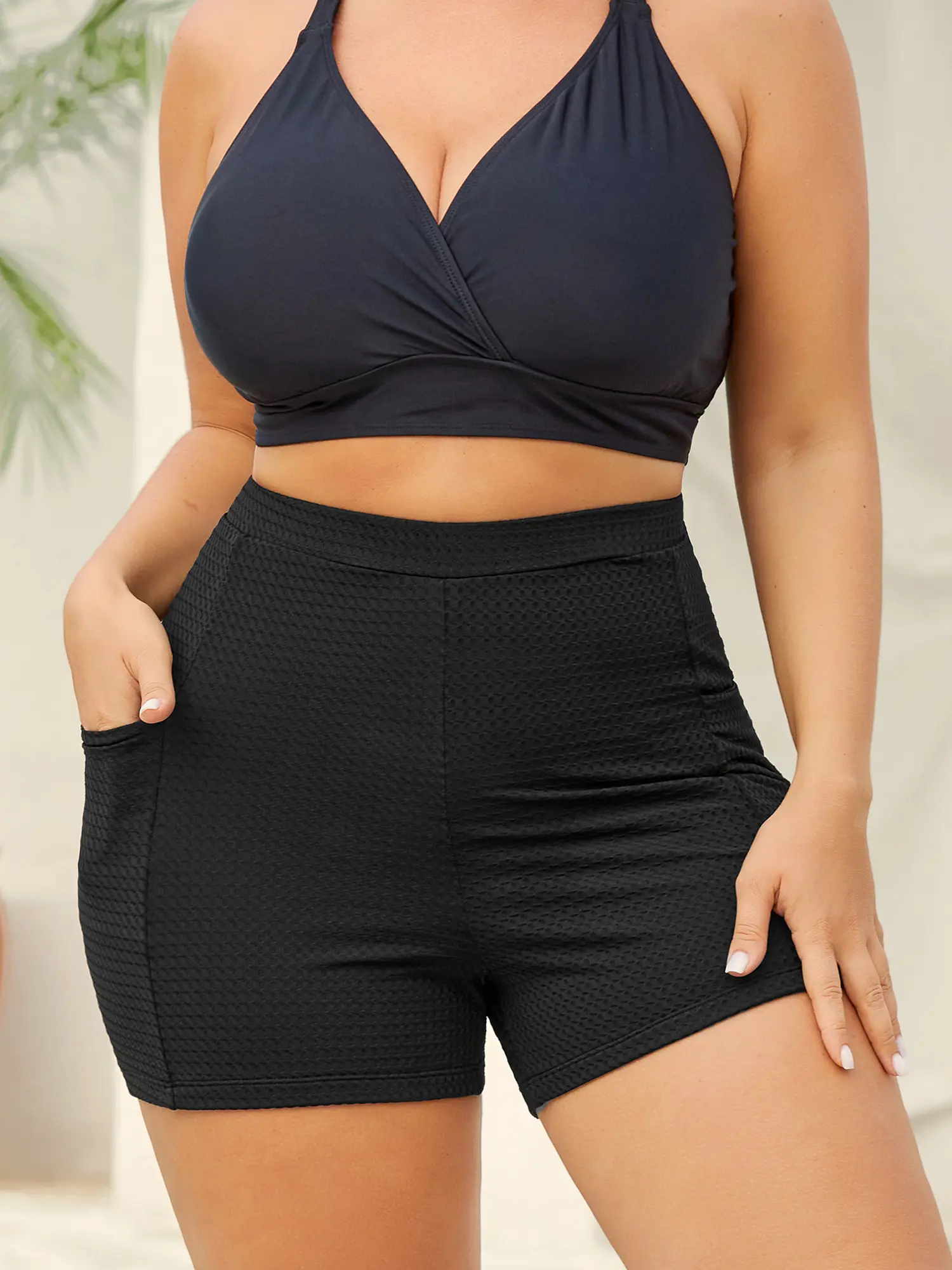 Plus Size Textured Nylon Blend Tight-Fit Swim Bottoms - Swimwear Shorts with Side Pockets, Waist Sculpt, Tummy Control Swimsuits - Sporty Rashguards for Mothers - Sports & Outdoor Use, M-6X Sizes, 2026 Summer Pick, Swimsuits Tummy Control