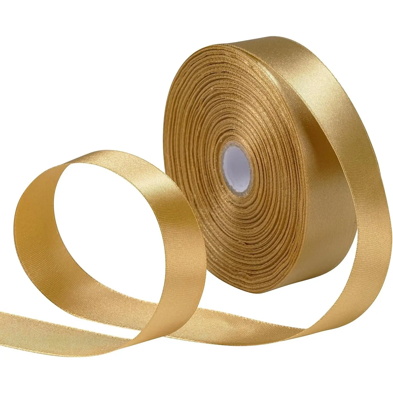 Gold Satin Ribbon for Gift Wrapping, 1 inchx50 Yards Solid Ribbon for Mother's Day Bows, Floral Bouquets, Handmade Crafts & Party Decorations.