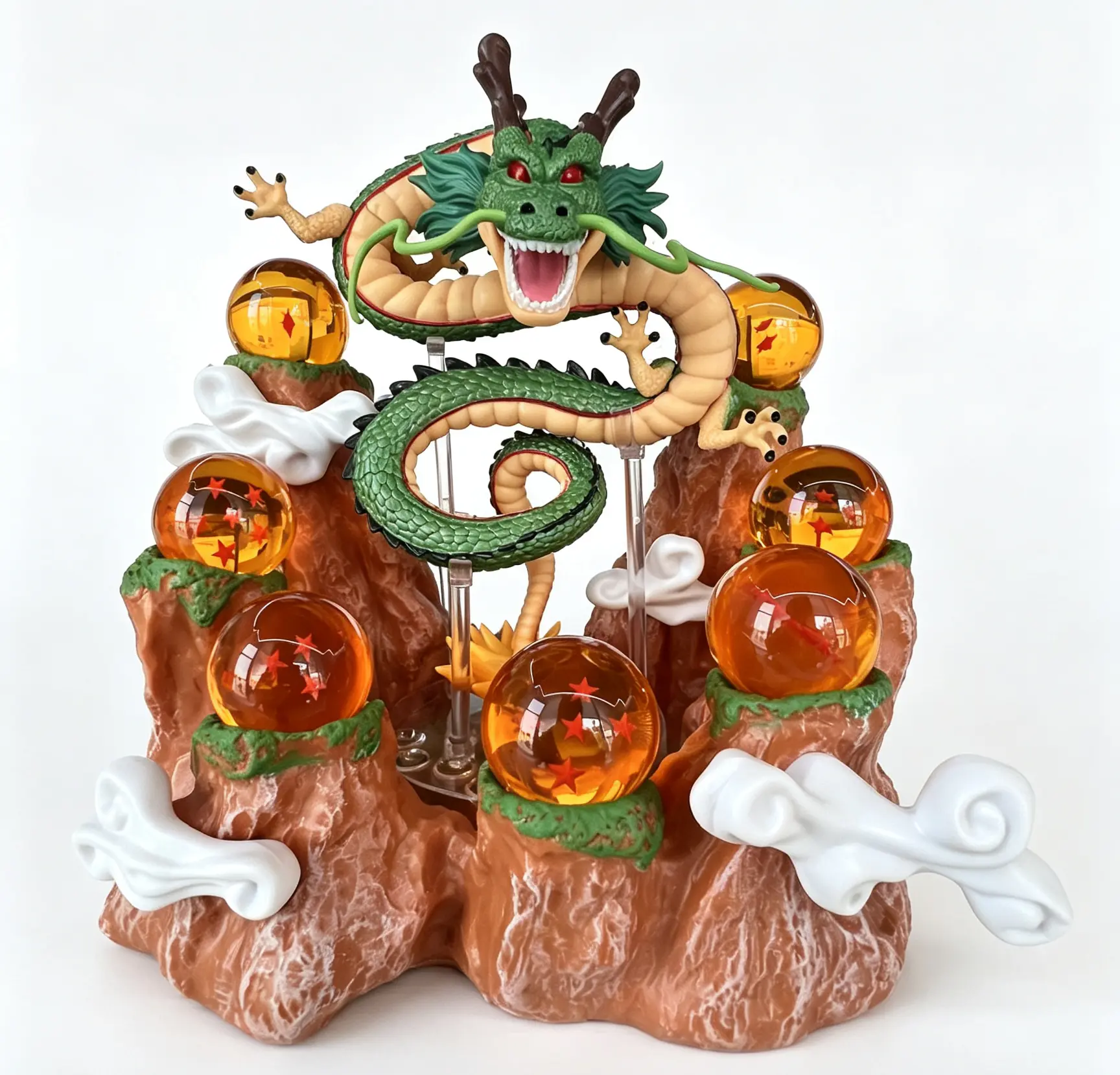 DBZ 15cm Resin Dragon Statue Set with Rockery Mountain Base, 7Pcs 3.5cm Star-Patterned Crystal Spheres & Acrylic Display Stand, Gift Box Packaged Lucky Home Decor Collectible for Valentine's Day, Christmas, Halloween & Business Gifting