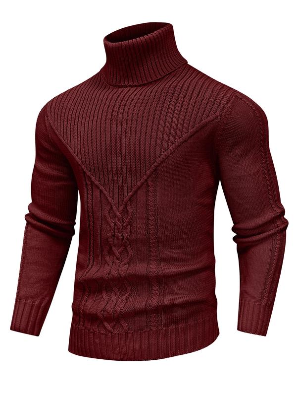 Men's Solid Color Textured Turtle Neck Sweater, Regular Fit Casual Long Sleeve Jumper for Fall & Winter, Men's Knitwear for Daily Wear, Knit Pullover