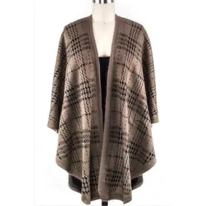 Plaid Pattern Open Front Cardigan Shawl