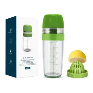 2 in 1 Salad Dressing Shaker Container with Juicer, Pour Spout, Leakproof, Dishwasher Safe, , Travel Homemade Oil and Vinegar Salad Dressing Bottle Mixer Dispenser, 1-1/2 Cups