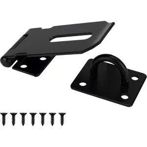 3 Inch Door Hasp Stainless Steel Hasp Latch, Heavy Duty Black Padlock for Fence Gates, Doors, and Cabinets, Brushed Surface Finish, 1 Pack