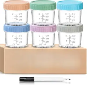 6 Pack Glass Baby Food Storage Containers - 4 Oz Baby Food Jars with Lids Baby Food Maker Microwave Dishwasher Freezer Safe 100% Leak Proof BPA Free Reusable