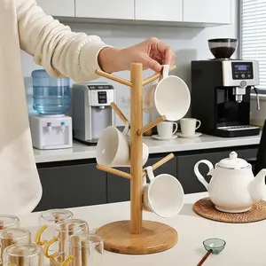 Creative Water Cup Holder Rack, Hanging Mug Stand for Coffee Cups & Tea Glasses, Durable Storage Solution for Home Use, Bamboo Wood Stand