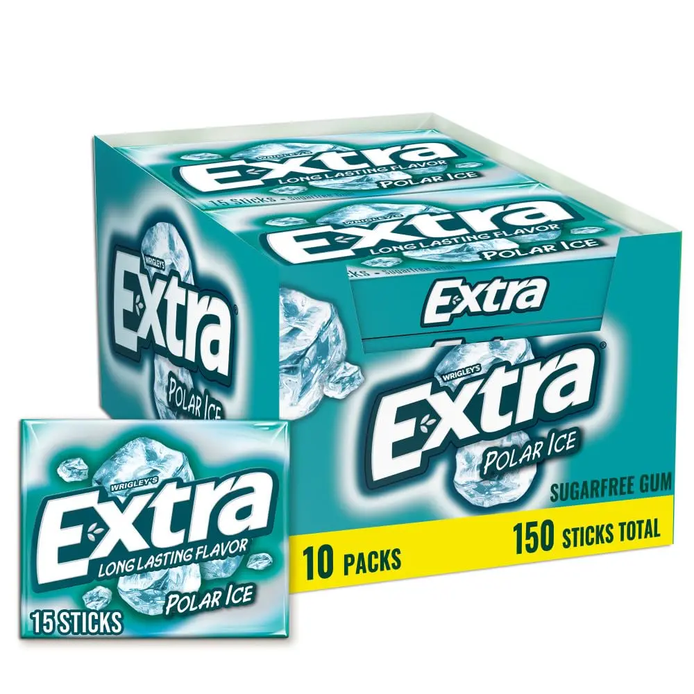 Gum Polar Ice, Sugarfree Mint Chewing Gum Bulk Pack, 15 Ct, 10 Pack | Long Lasting Cool Mint Flavor for Fresh Breath, Individually Wrapped Bulk Packs for Sharing, Great for School, Work, Travel