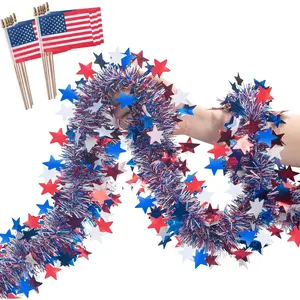 50Ft Red White Blue Patriotic Garland, 12 Pack Small American Flags, 4th of July Decorations for Tree Car Bike Parade Golf Cart Table Yard Party Indoor Outdoor Holiday Home