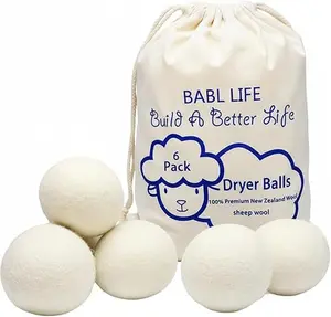 6 XXL Wool Dryer Balls-New Zealand Wool Balls for Dryer - Energy Saving & Baby-Safe Reusable Dryer Balls for Laundry - Non-Toxic Fabric Softener for WAD Free Laundry
