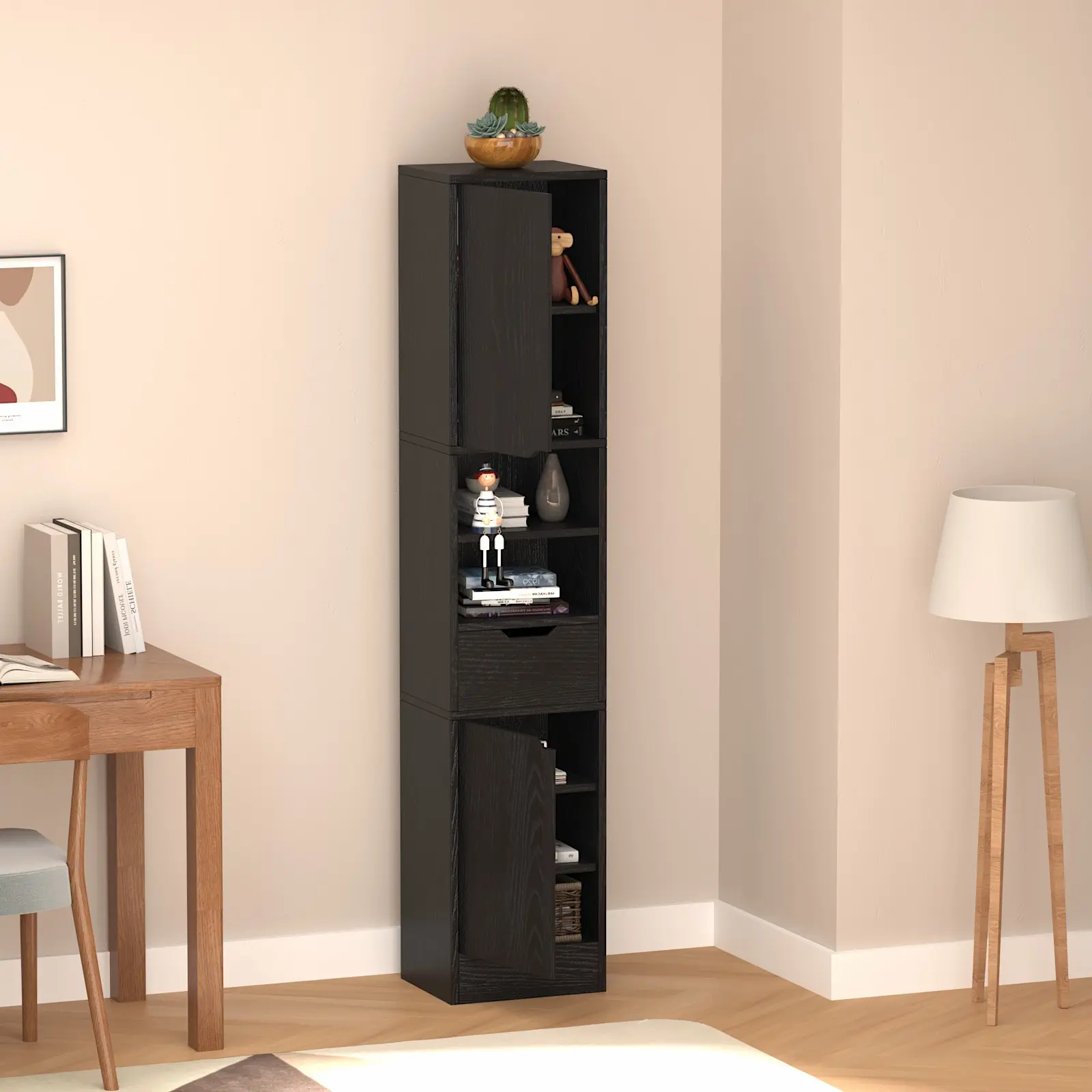 ALISENED Tall Narrow Storage Cabinets, Minimal Furniture Organization for Small Spaces Interior Design Organizing Aesthetic