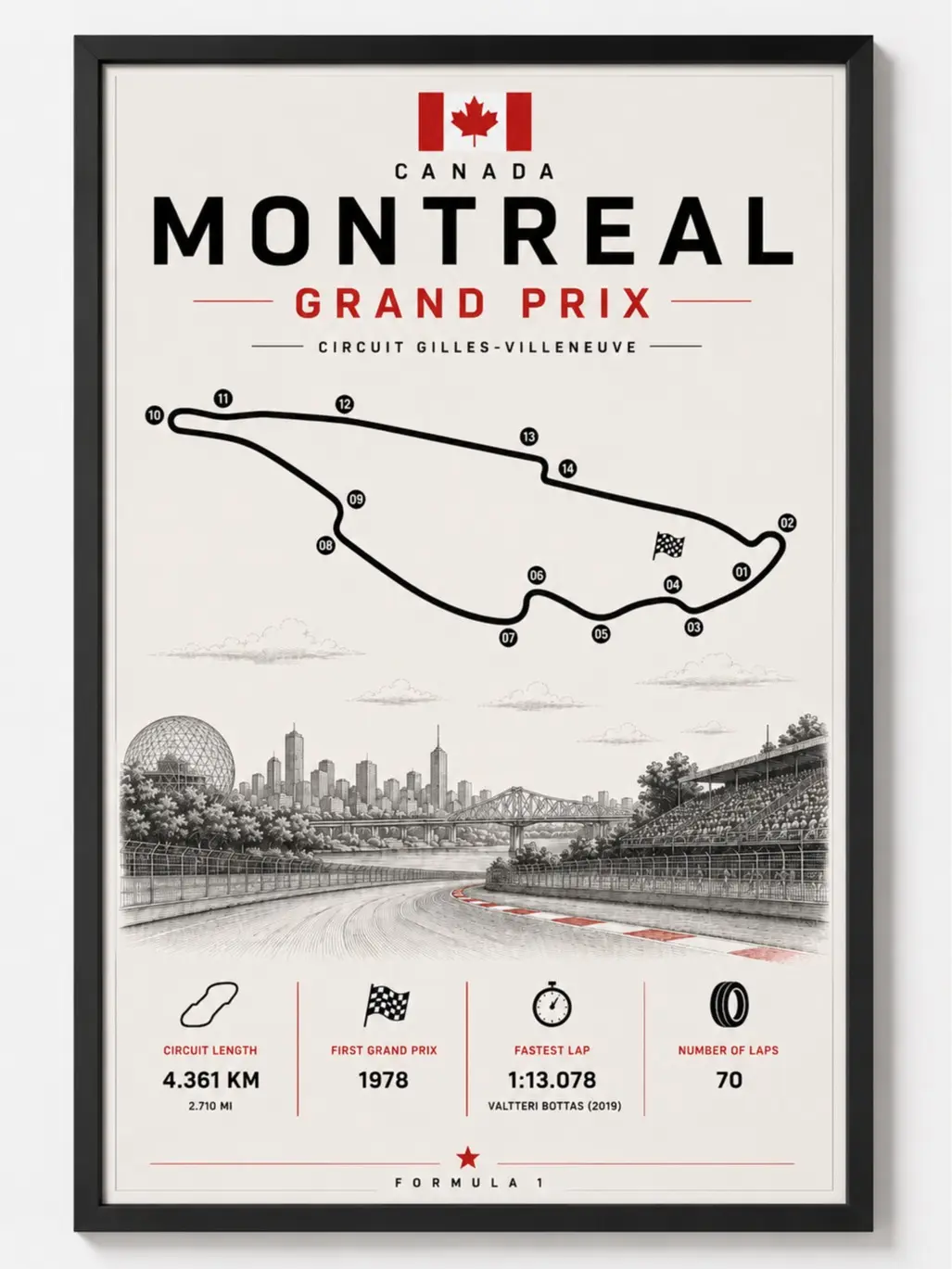 Montreal Grand Prix Track Minimalist Artwork, Luxury Framed Wall Print with Black Frame, Home Bedroom Decoration (Home Supplies)