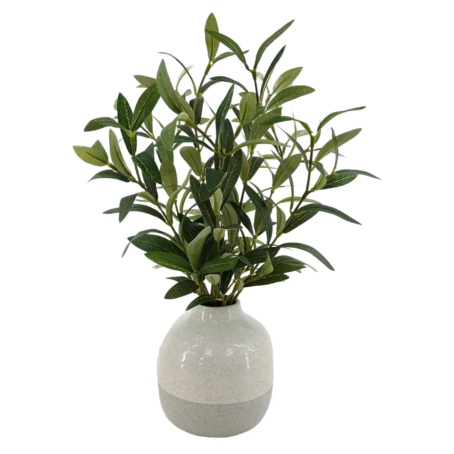 14 Inch Indoor Artificial Olive Plant with Two Tone Ceramic Vase UV Resistant Faux Olive Plant for Tabletop Shelf Office Home Decor