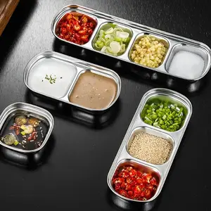 1pc Stainless Steel Flavor Dish Dipping Dish, 1/2/3/4 Grid, Hot Pot Seasoning Dish Sauce Dish, Rotisserie Tableware