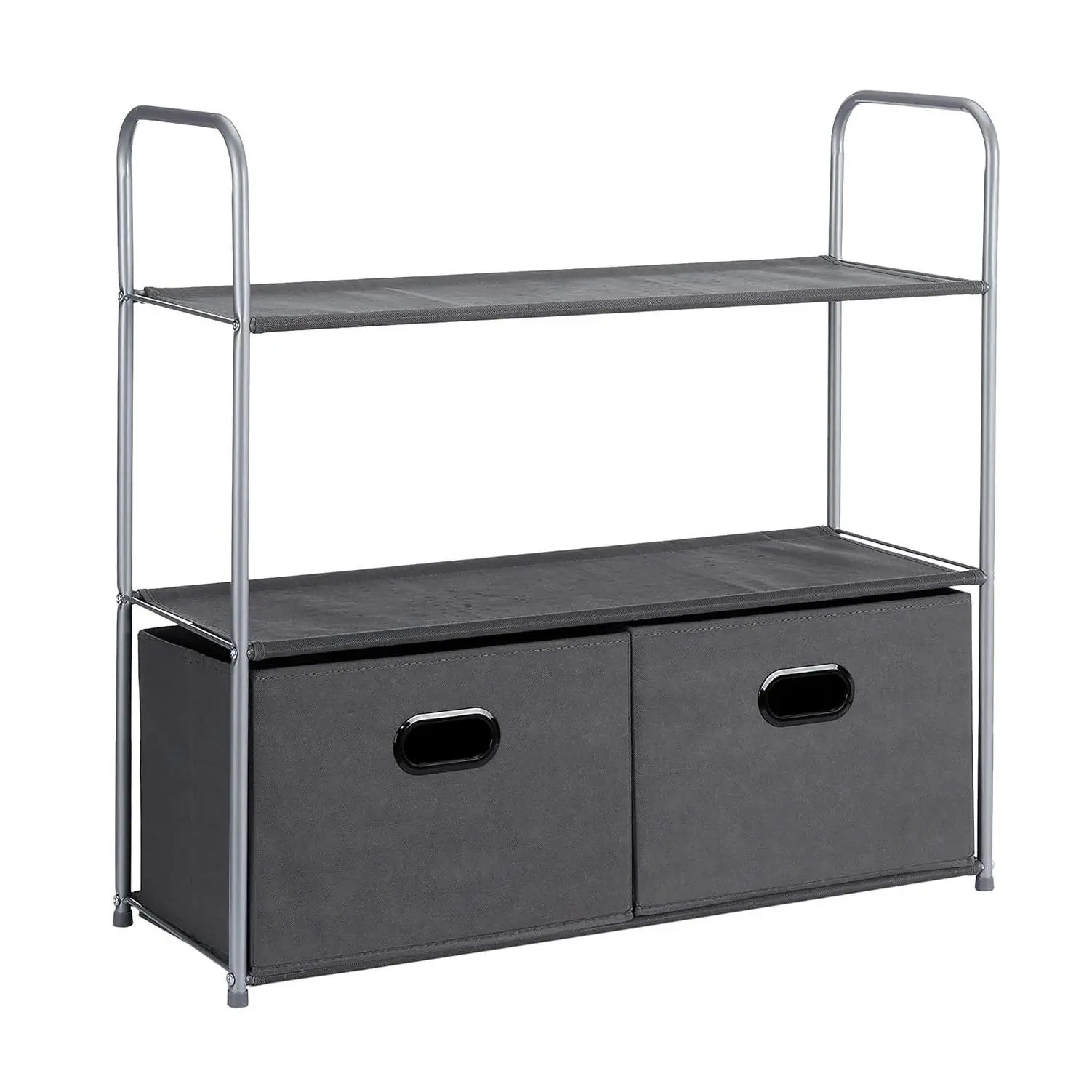 Grey Collapsible Lightweight Steel Closet Storage Organizer - 3 Shelves, Fabric Bins, Drawers, 32.7" x 12.2" x 31"